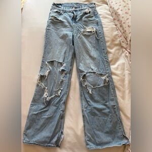 American Eagle Outfitters Light Blue Distressed Flare Jeans